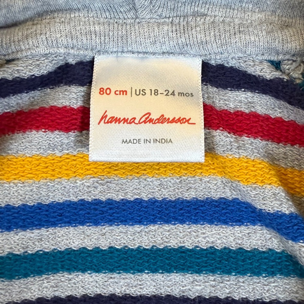 Hanna Andersson Hoodie 18-24M Striped Bear Ears Zip Sweatshirt - Picture 5 of 6